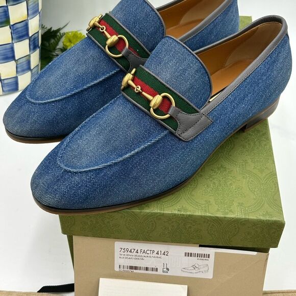 Men’s Gucci denim Horsebit loafers size 11 made in Italy - Picture 1 of 11